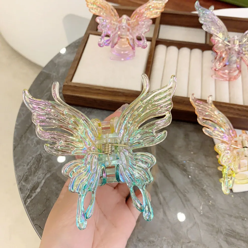 Fashion Colorful Liquid Butterfly Hair Claw Acrylic Headwear Butterfly Crab Clip Headdress Claw Clip Large Shark Clip Girls