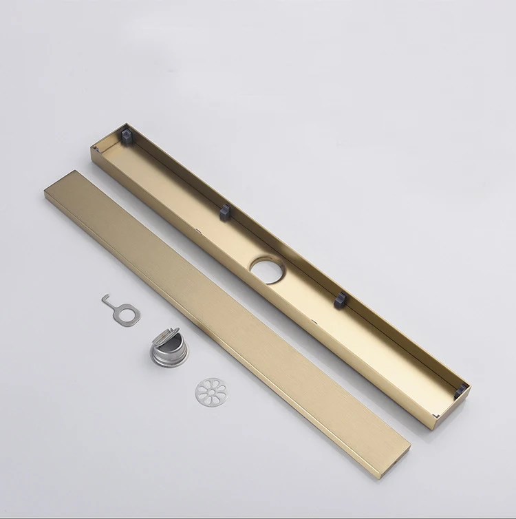 Brush gold Floor Drain 304 SUS floor Conceal drain long Linear drainage Channel drain for hotel bathroom kitchen gold floor