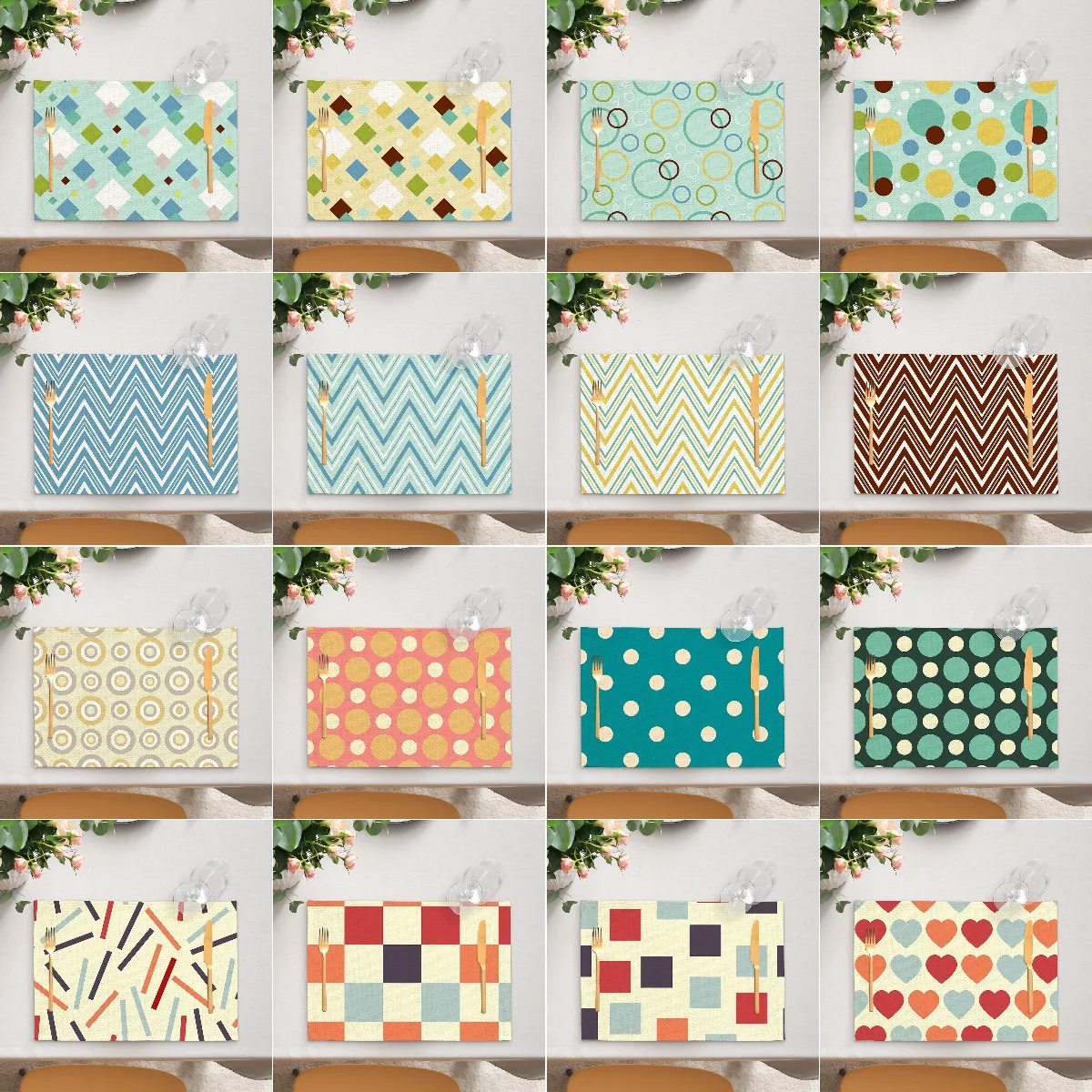 

Зеленый геометрический декоративный кухонный коврик для столовых приборов, обеденный желтый полосатый коврик в форме сердца, термостойкий моющийся защитный коврик для стола