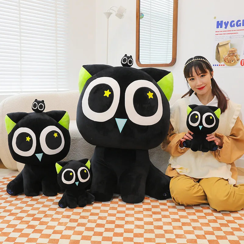 لعبة كاواي رولو القطة السوداء القطيفة المحشوة دمية لطيفة ذات عين كبيرة وسادة قطة سوداء هدية عيد الميلاد للأطفال