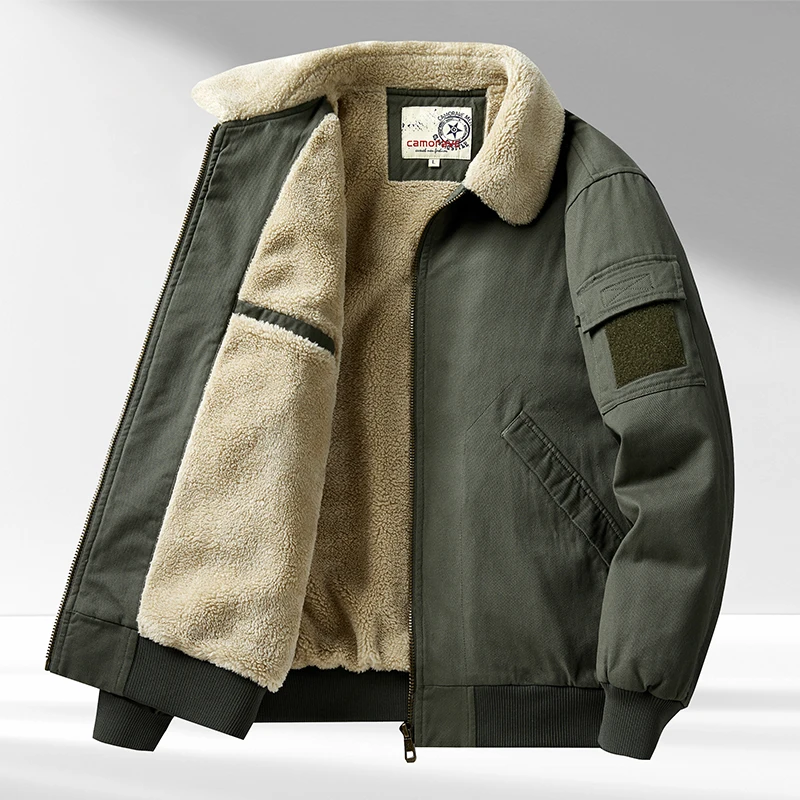

Мужская зимняя утепленная куртка-бомбер из флиса с подкладкой из овечьего вельвета, в американском ретро-стиле, теплая, рабочая, повседневная, свободного кроя, хлопковая
