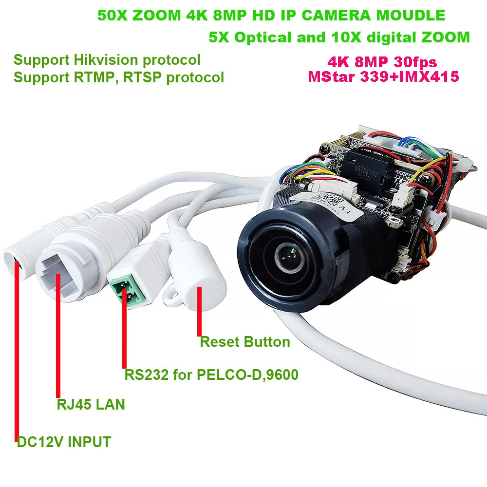 

50X zoom 4K 8MP 30fps IMX415 POE IP Camera Hikvision protocol RTMP IVM4200 P2P ONVIF SD 256GB IP Camera