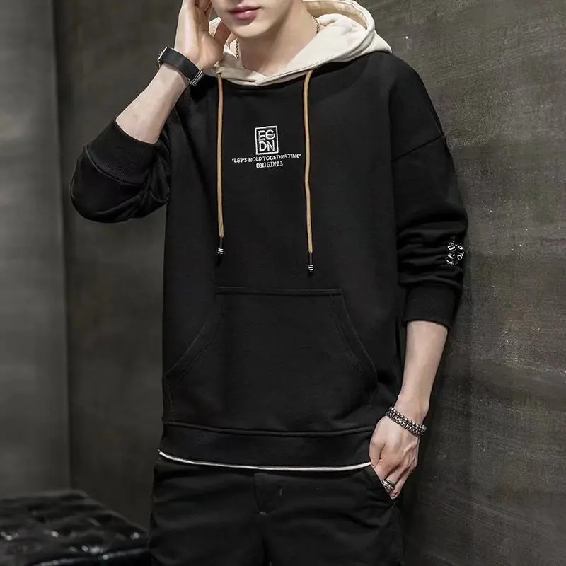 2021 Autumn/Winter Men's Hooded Sweatshirt Loose Fit Casual Korean Style Fleece-Lined Thin Sweatshirt For Young Men