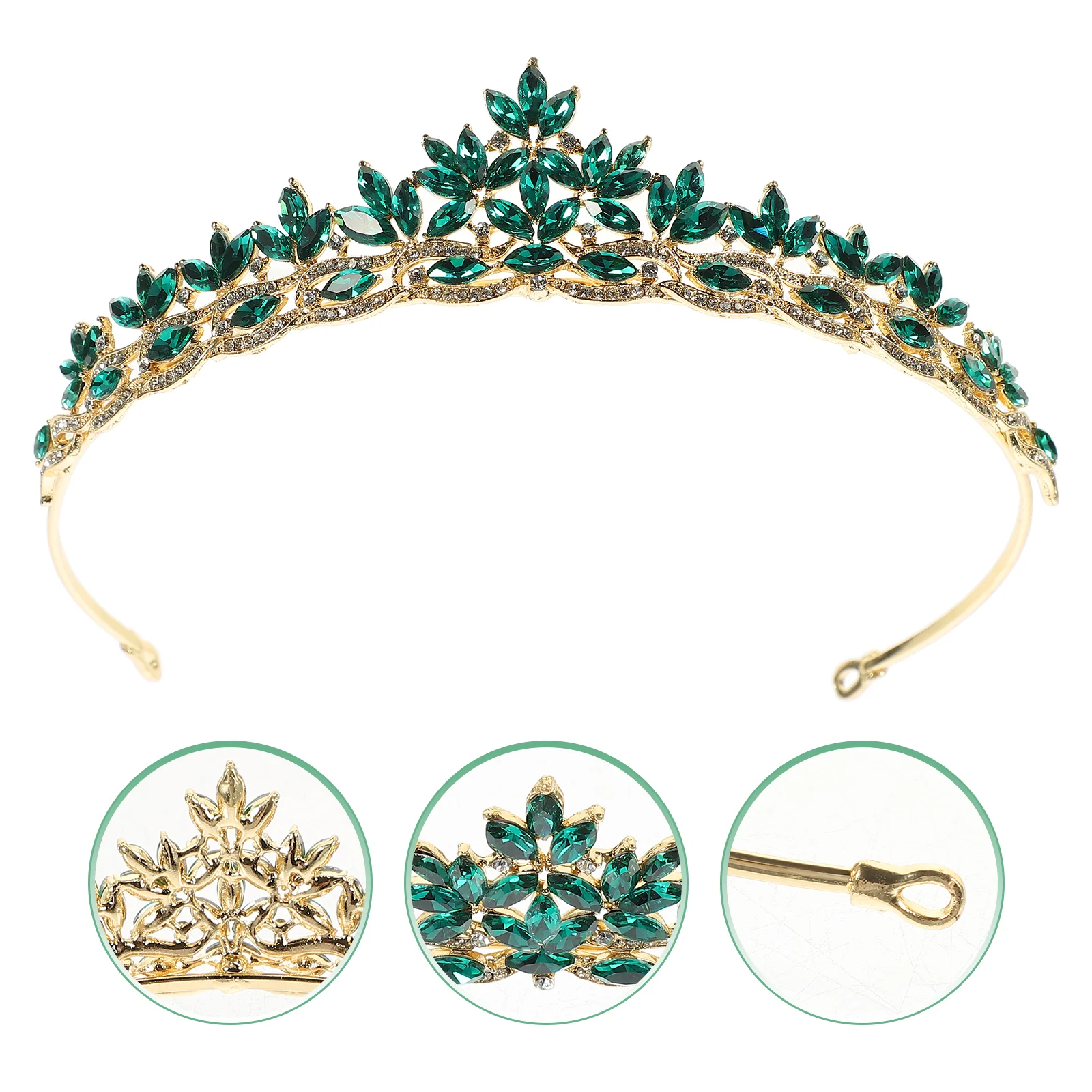 

Crown Green Headband Bridal Prom Rhinestone Delicate Headdress Alloy Wedding Exquisite Design