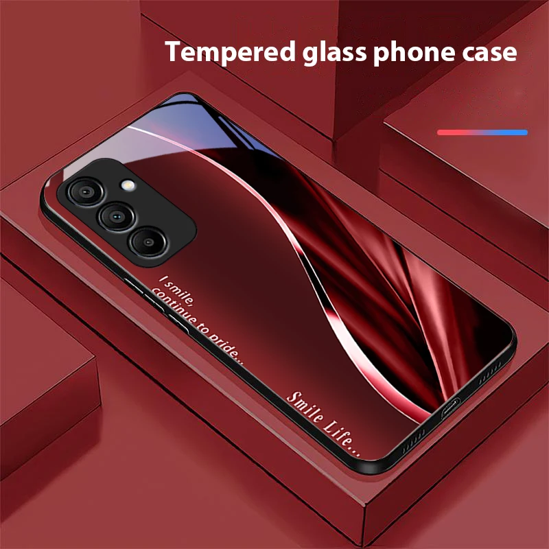 New Soft Brown Red For Samsung Galaxy A15 5G 54 4G 51 50 24 35 90 71 12 51 53 52S 80 22 34 Black Tempered Glass Phone Case