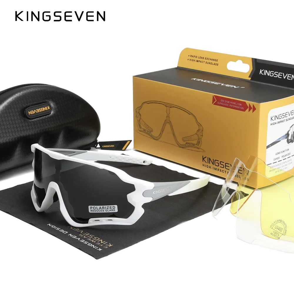KINGSEVEN Trend Men Sunglasses Anti-UV Mountain Bicycle Cycling Glasses Woman Riding Goggles Big Frame 3 Lens Unisex