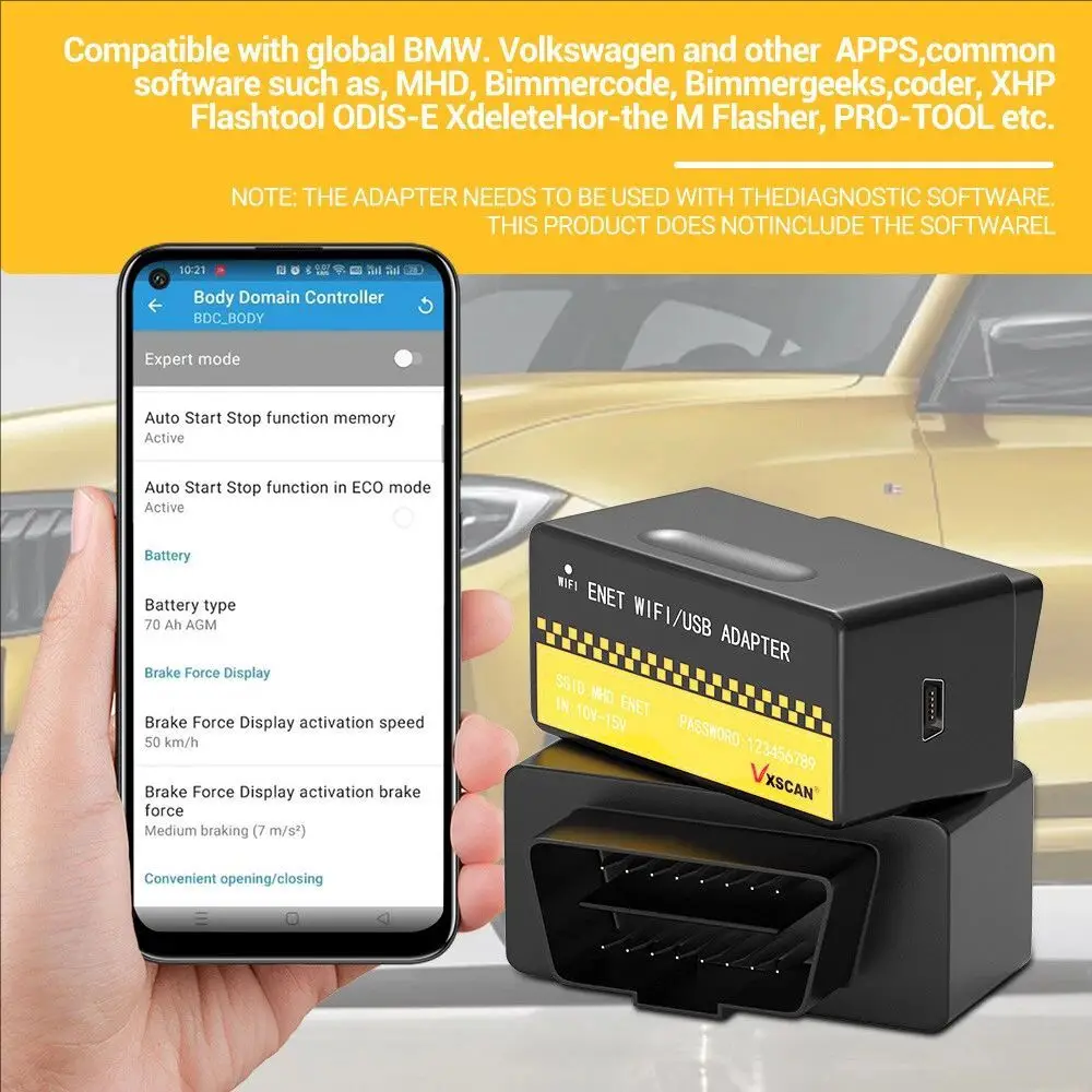 محول Vxscan ENET WiFi/USB Obd Doip لـ VOLVO/BMW F G/ V-W لرمز Bimmer E-SYS Bootmod3 إيثرنت لنوافذ الكمبيوتر IOS وأندرويد
