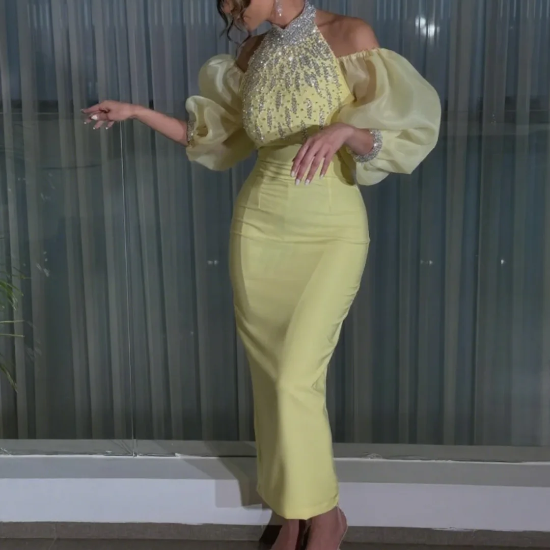 أنيقة الكلاسيكية جيرسي الطية غمد الرسن فساتين متوسطة الطول فساتين العودة للوطن رائعة الطراز الحديث حسب الطلب