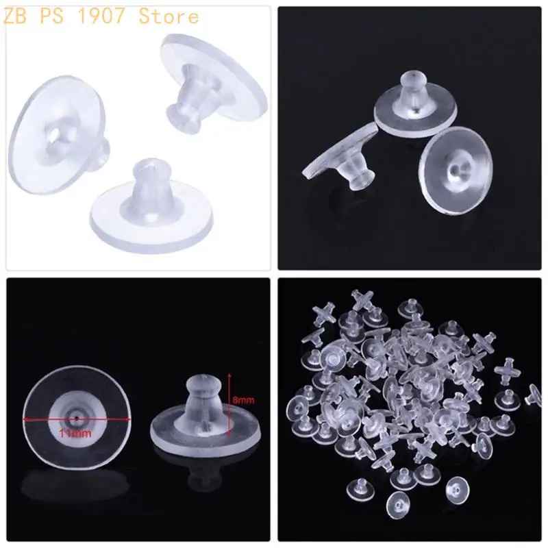 Clear 100x Silicone Rubber Earring Holders Backstops Soft Ear Plug Supplies Safety Backs Clutch Pad for Jewelry DIY 55KA