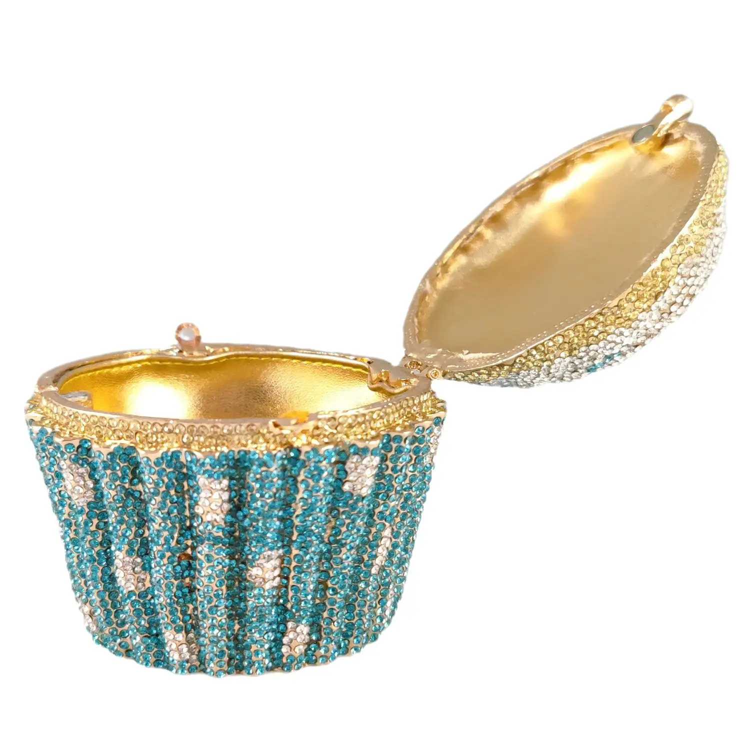 Boutique De FGG Women Blue Cupcake Evening Bag Crystal Clutch Purses Wedding Bridal Rhinestone Handbag Party Minaudiere Bag