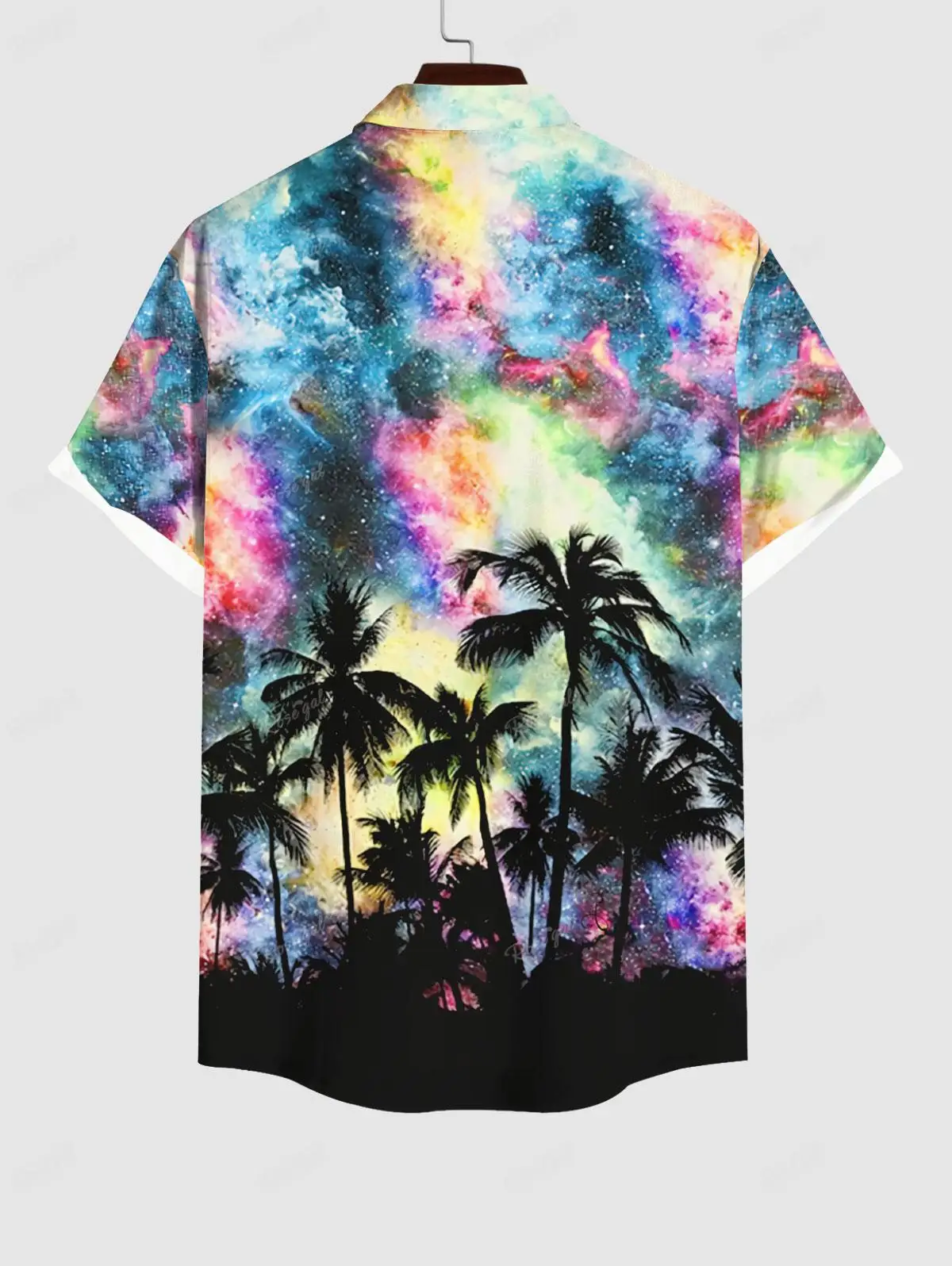 S-3X Plus Size Matching Hawaii Beach Outfit For Couples Coconut Tree Colorful Tie Dye Galaxy Printed For Men Same Style Dres