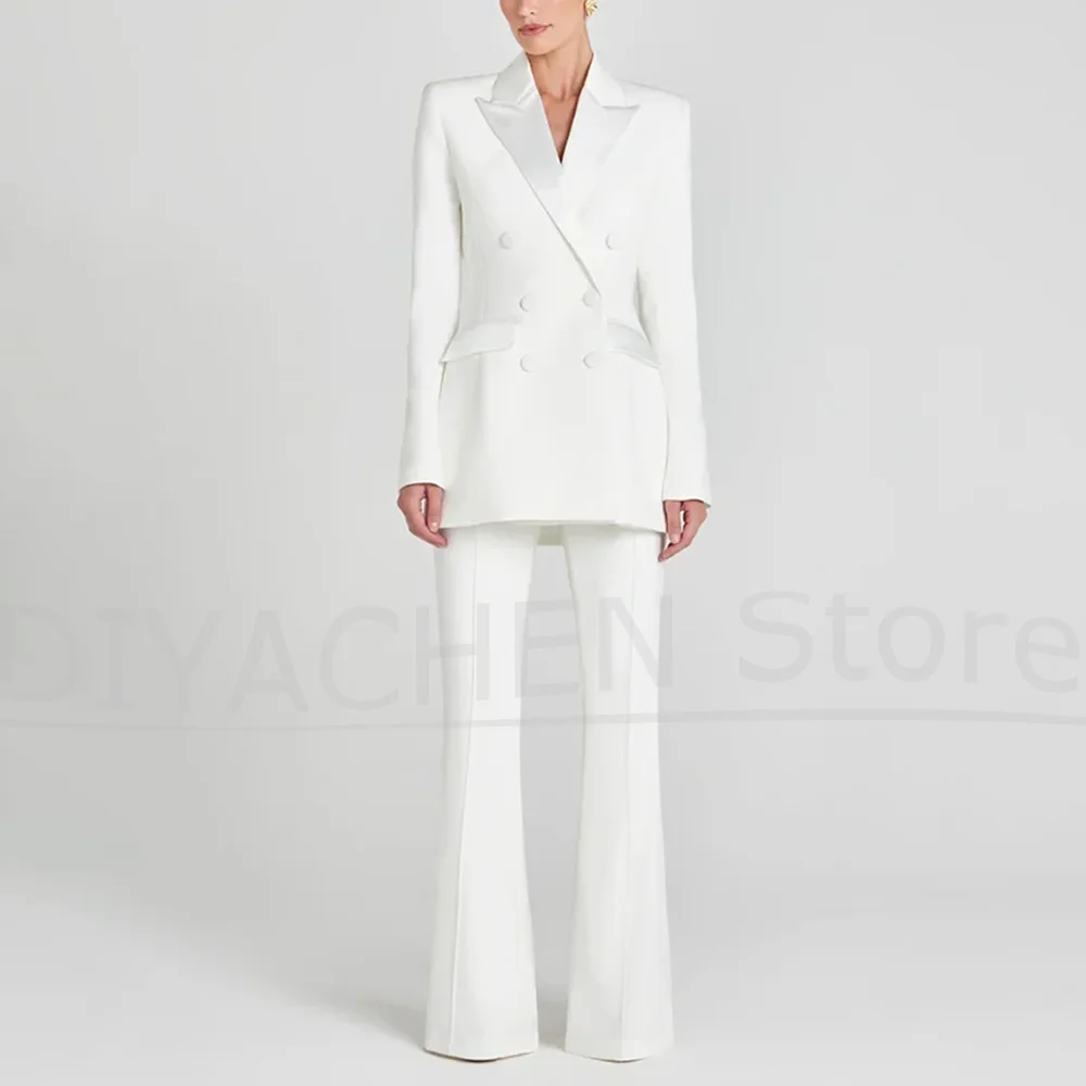 

Женский двубортный костюм с атласными лацканами, официальная деловая повседневная одежда, элегантные костюмы из двух предметов для свадебной вечеринки