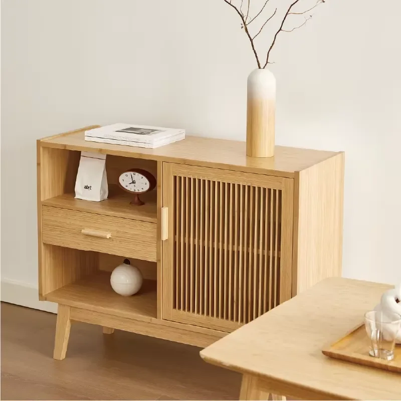 Solid Bamboo Eco Friendly Side Cabinet Locker Modern Design 1 Drawer 3 Compartments for Family Kitchen Living Room Storage