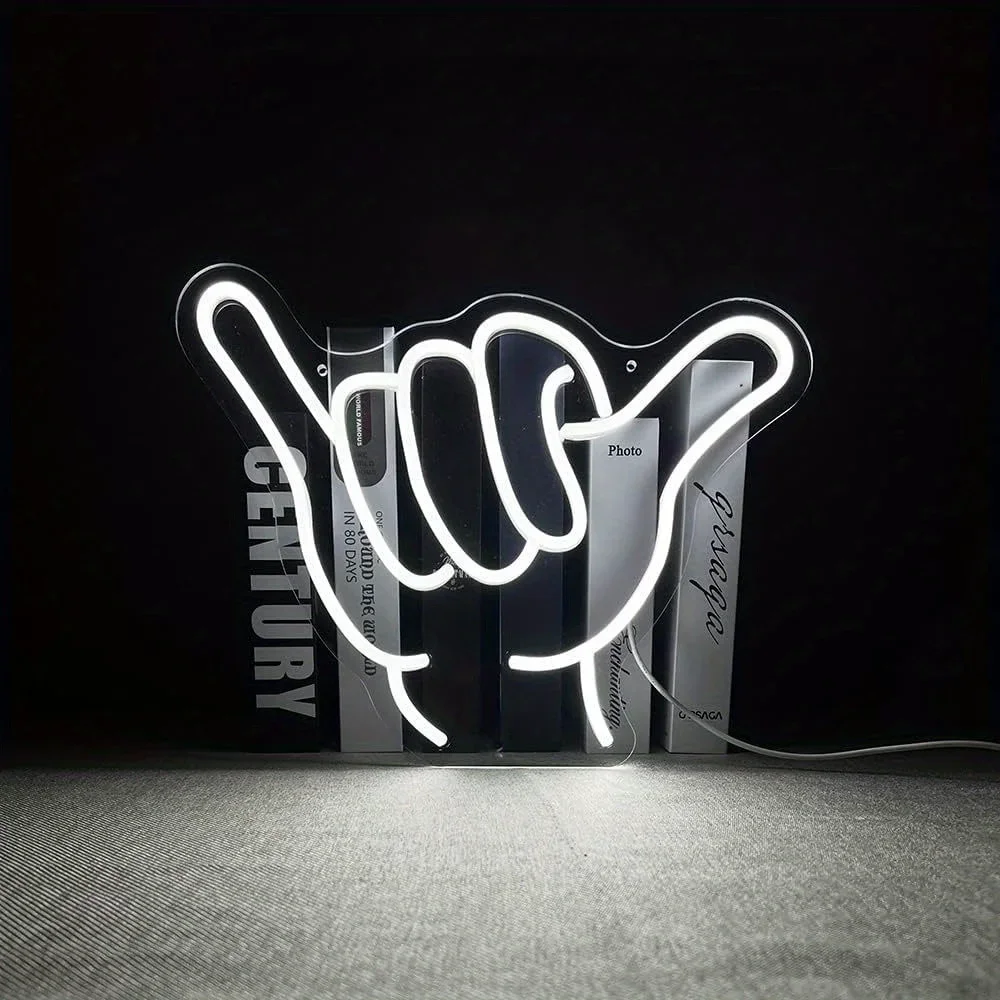 Neon Signs Shaka Hand Gesture Hang Symbol LED Light for Wall Decor Greeting Lamp for Home Bedroom Restaurants Shops Bar Party