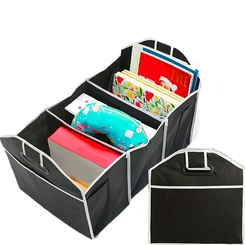 Waterproof Foldable Portable Universal Car Trunk Organizer With 3 Compartments Auto Storage Bag For SUV Truck Van Sedan 1PC