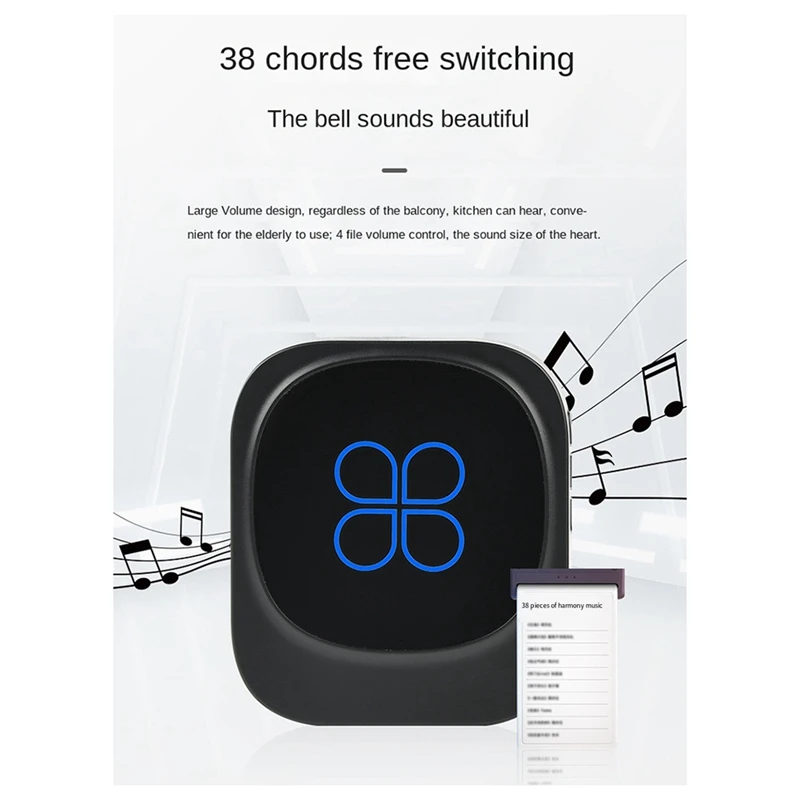 Водонепроницаемый умный дверной звонок, беспроводной дверной звонок IP68, домашний дверной звонок, умный, 38 песен, 4 уровня, регулировка громкости