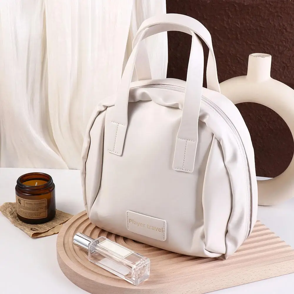 Zipper PU Leather Cosmetic Bag Handbag Shell Bag Small Square Bag Korean Style Toiletries Organizer Travel Wash Bag Female/Girls