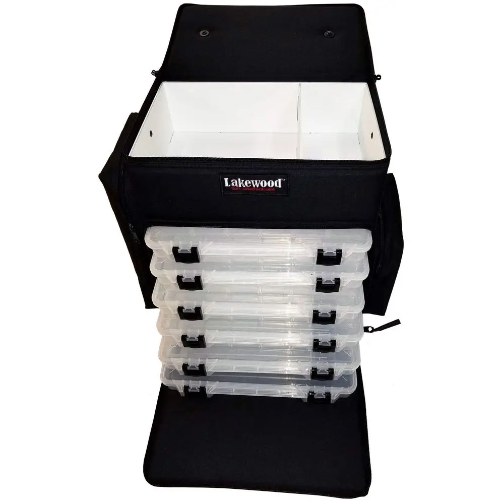 

Fishing Black Magnum Top Shelf Tackle Box with 4 Tray Holds Plano Boxes