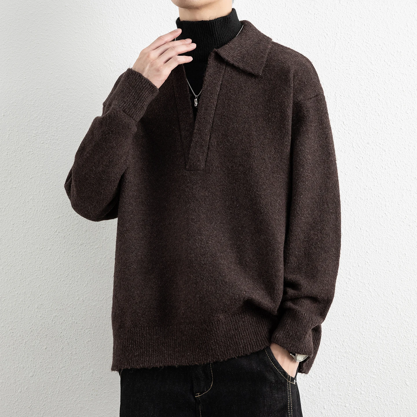 

Мужской вязаный свитер с воротником в стиле ретро, утепленный, повседневный, премиум-класса, теплый, осенне-зимний, новинка, трикотаж для молодежи