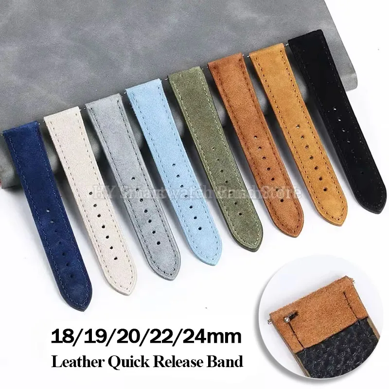 

Vintage Suede Leather Watch Band 18mm 19mm 20mm 22mm 24mm Cowhide Stitching Bracelet Sport Quick Release Watch Strap Replacement