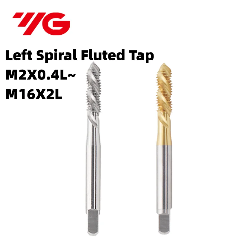 

YG HSSE Metric Left Spiral Fluted Tap M2M2.5M3M4M M6M8M10M12M14M16 X0.45L X0.8L X1.5L Machine TIN-Coating Screw Thread Taps