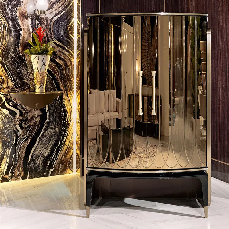 Light luxury high-end wine cabinet designer villa large flat floor living room dining side cabinet solid wood against the wall