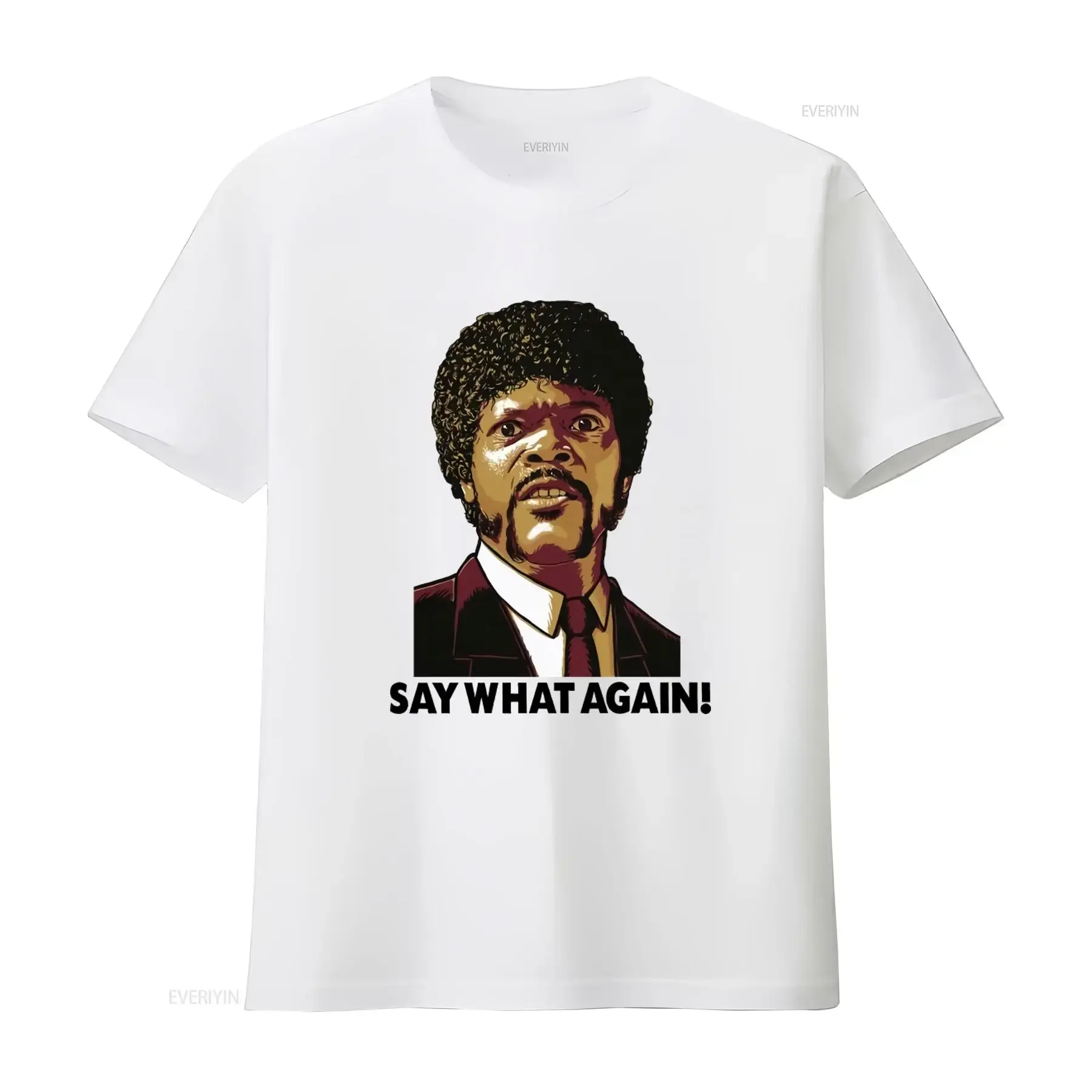 Pulp Fiction Samuel L Jackson Say What Again T Shirt Print vintage Washed Top For Everyday Wear Slightly Casual homme Unisex