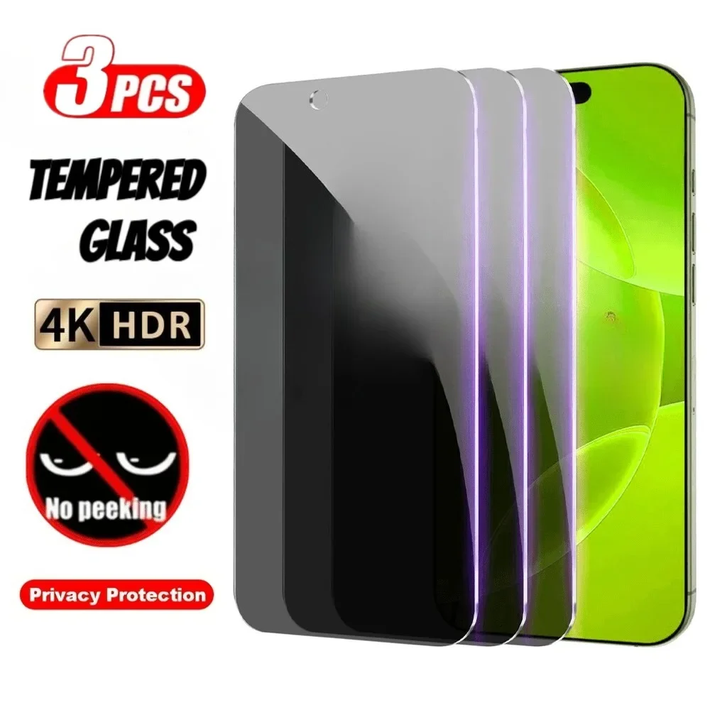 

3 шт. 4K антишпионское глянцевое закаленное стекло для iPhone 16 15 14 13 Pro Max 16e Защитная пленка для экрана iPhone 12 11 Pro 15 14 Plus XS XR