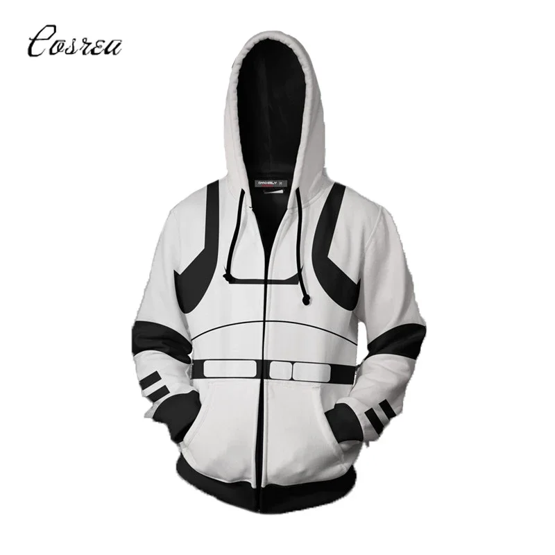 Costume da uomo Felpe con cappuccio Cerniera Felpa con cappuccio corta Felpa Jedi Knight Luke Skywalker R2-D2 Tuta per ragazzi Top bianco