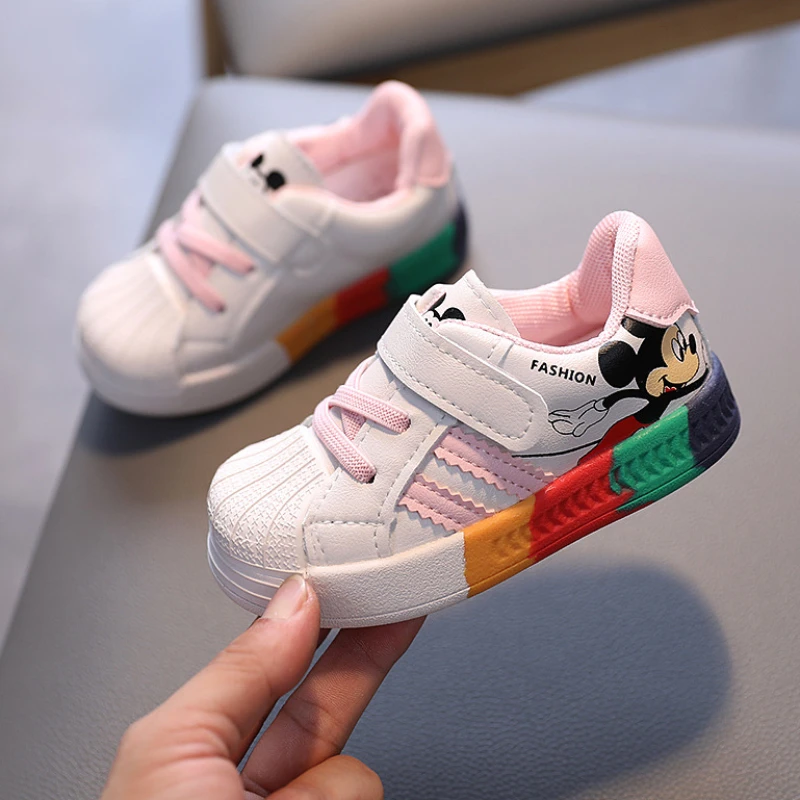 Disney scarpe Casual bianche per neonato ragazza bambini Sneaker topolino scarpe per bambini scarpe da passeggio per bambini scarpe antiscivolo per