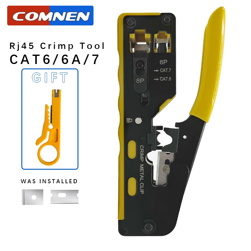 

Обжимные Щипцы COMNEN RJ45 UTP, сетевые инструменты, инструмент для зачистки кабеля Ethernet, коннектор с сквозным отверстием CAT5/6/7/8, плоскогубцы, зажим для провода, щипцы