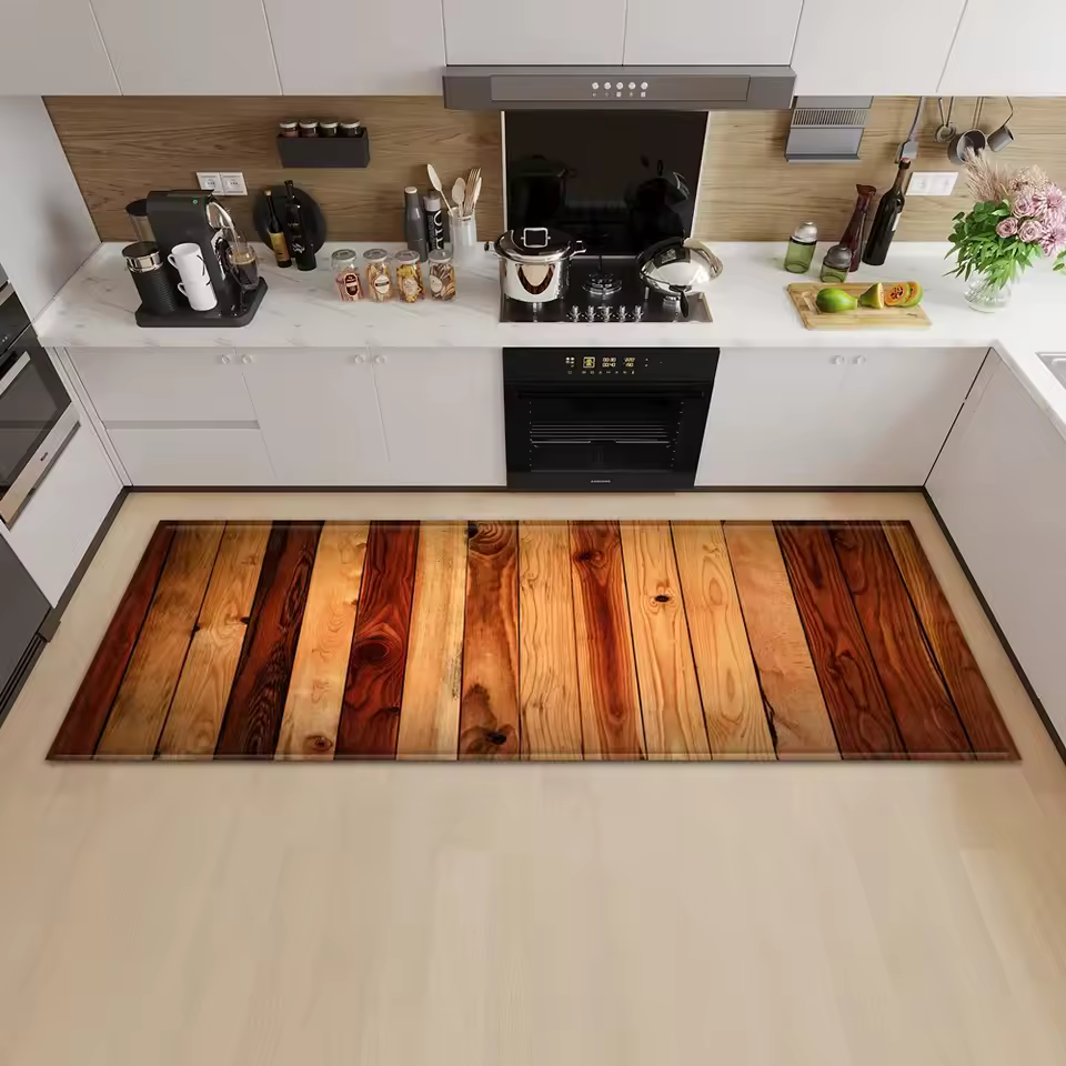 나무 판자 줄무늬 바닥 매트 전경