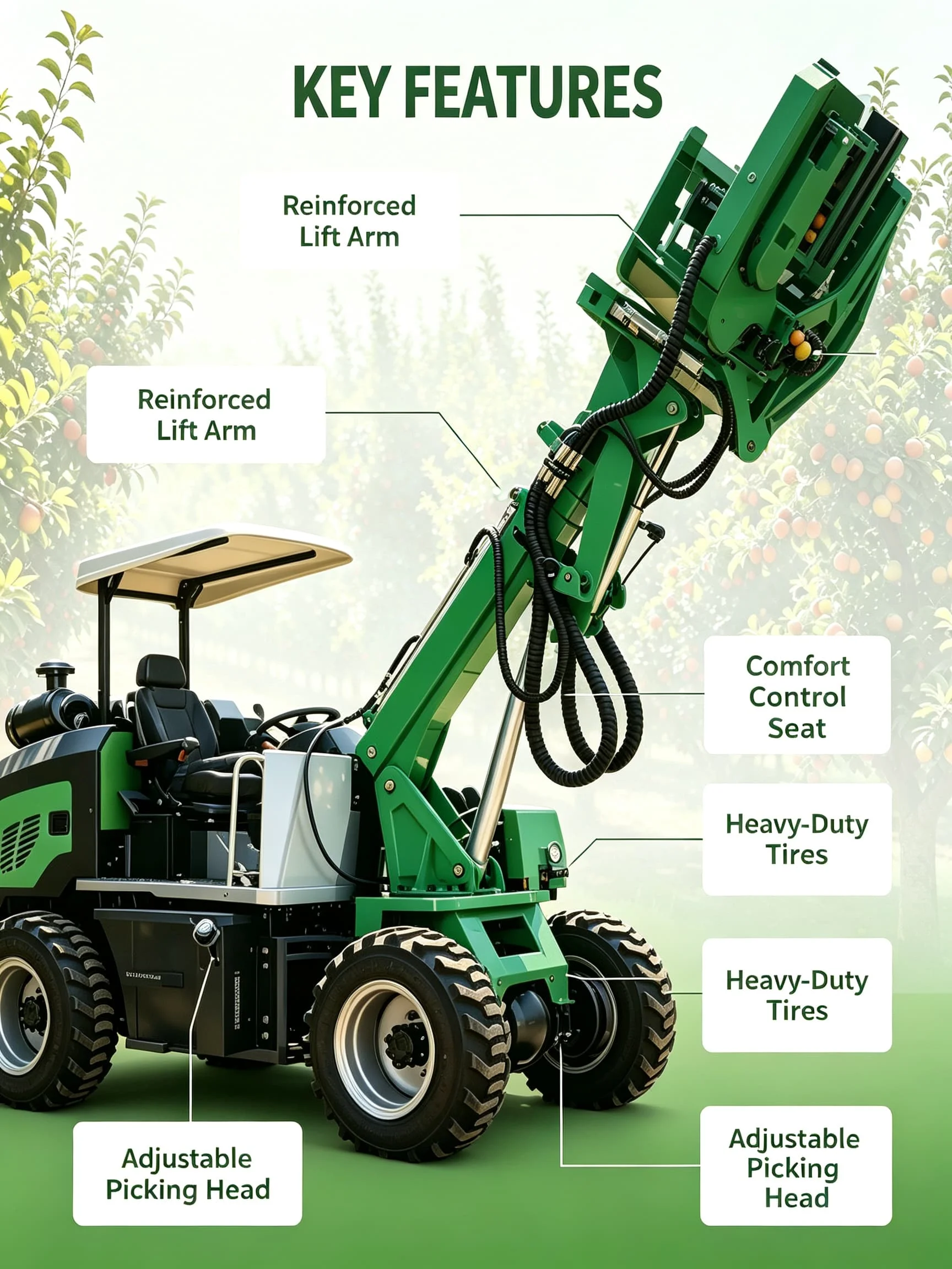 Vibrating Trunk Shaker for Fruit Harvest with Collection Umbrella and Adjustable Shaking Intensity for Farm Use