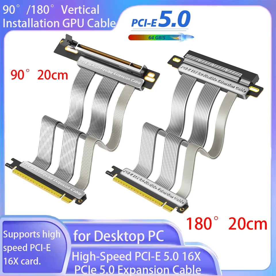 

High-Speed PCI-E 5.0 16X PCIe 5.0 Expansion Cable 90 °/180°Vertical Installation GPU Cable for Desktop PC Expansion Cable