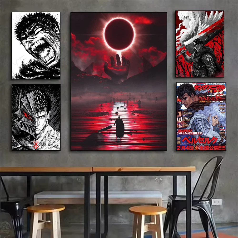 B-Berserk Guts Anime Comic Poster HD art sticky wall waterproof home living room bedroom bar aesthetic decoration