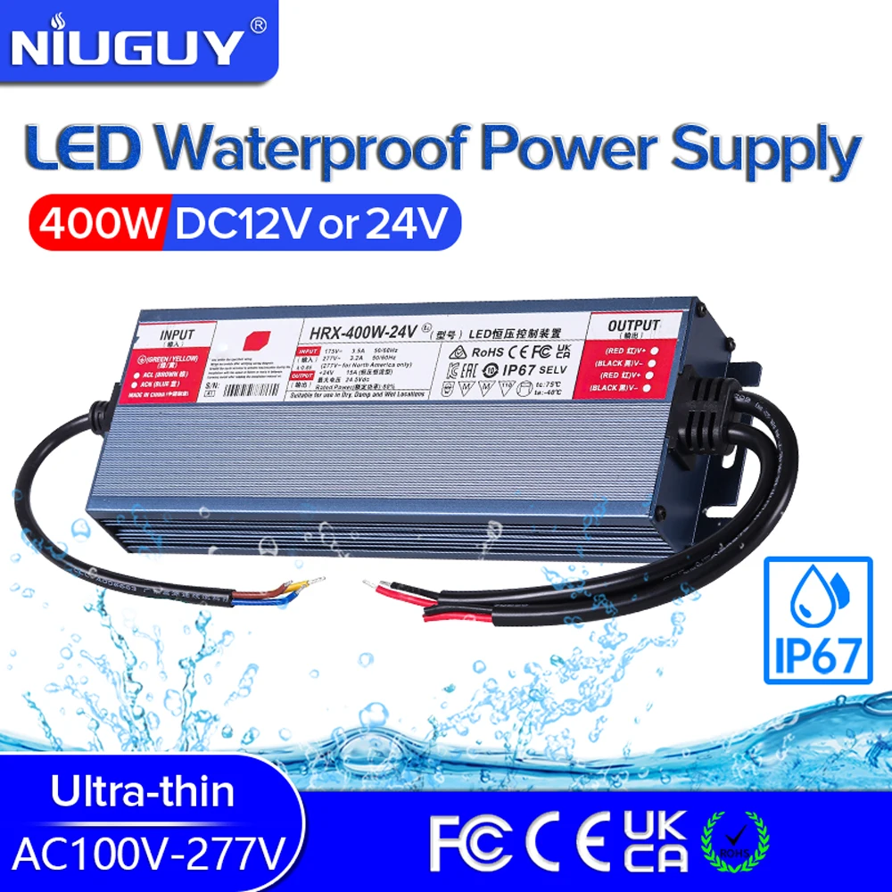 

Switching power supply 400W waterproof AC DC transformer AC 175-277V DC 12V 24V for home lighting strip dimming