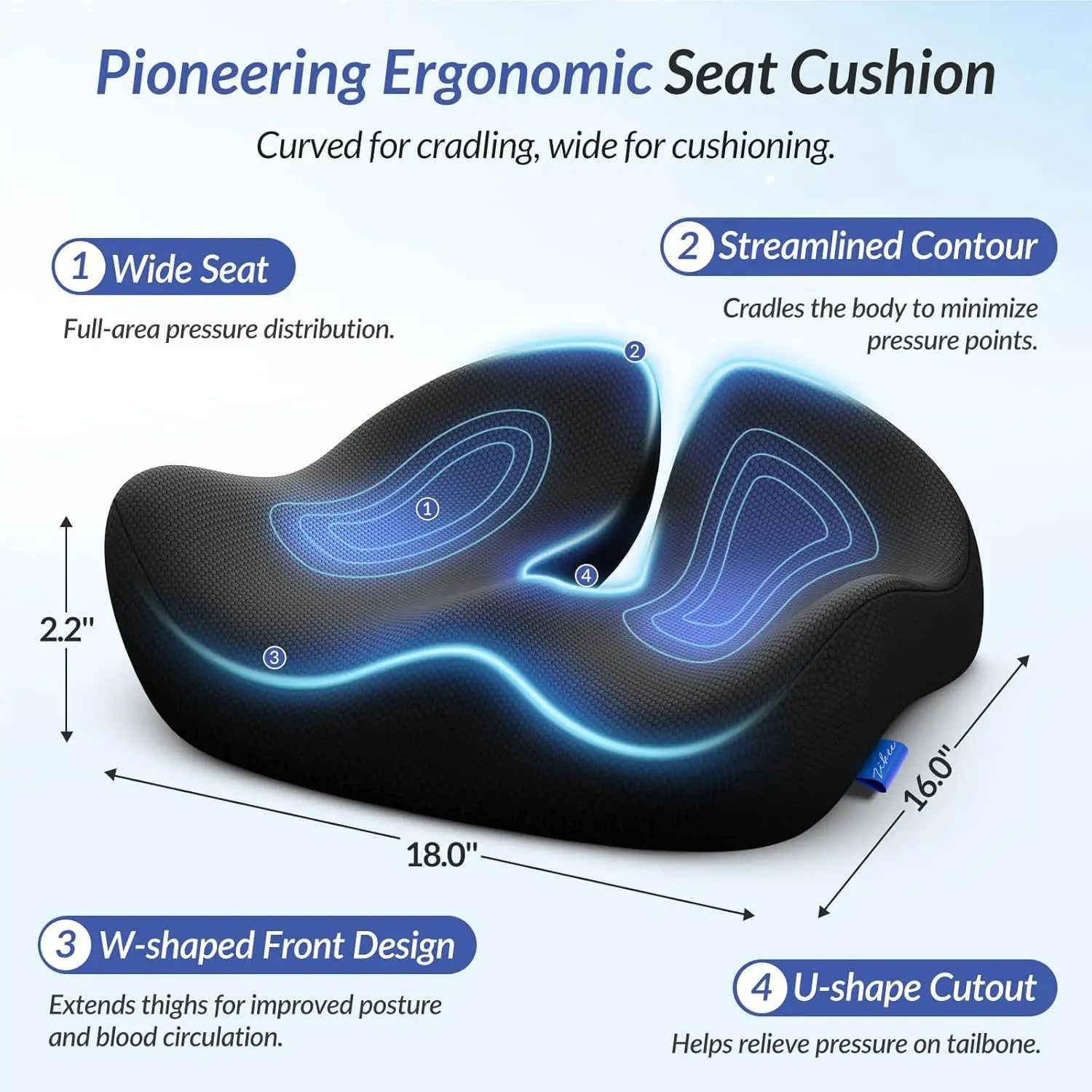 Ergonomic Memory Foam Seat Cushion U-Shaped Cutout Office Chair Pad Relief for Tailbone Pain Buttock Pillow Support Comfort