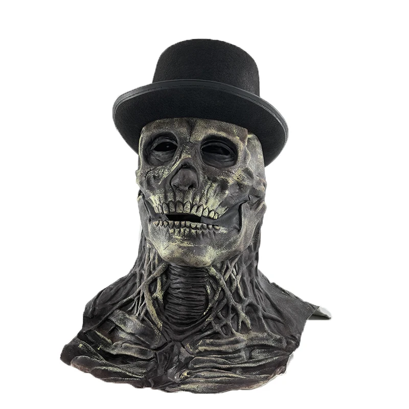 Skull Latex Mask Horror Brain Mask with Black Hat For Halloween Party Masquerade Costume, Halloween Show Props Funny Face Mask image 5