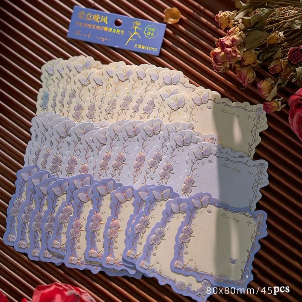 180pcs Gold Stamping Embossed Sticky Notes Three-Dimensional Rose Pattern Gold Stamping Notes DIY Note Book Non-Stick