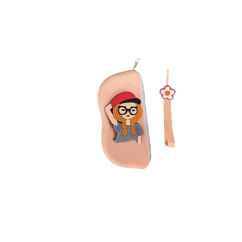 Silicone Glasses Bag Cute Cartoon Girl Pattern Shockproof Waterproof For School Work Travel Eyewear Storage