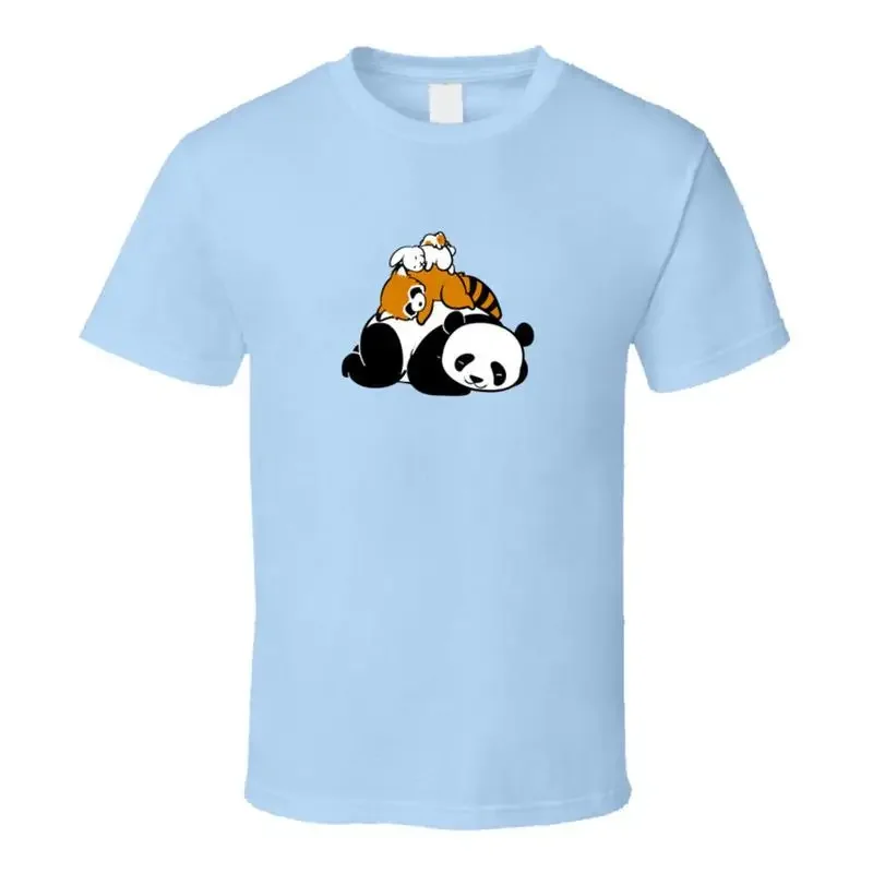 Cuddling Pile Of Napping Loving Panda Raccoon Bunny Pig In Shirt