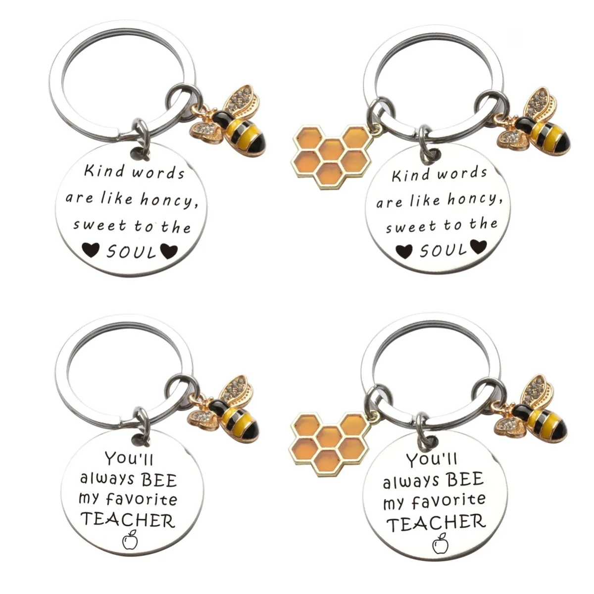 Stainless Steel Laser Engraved Bee Keychain Small Animals Pendant Teacher\'s Day Gift  YLQ10396