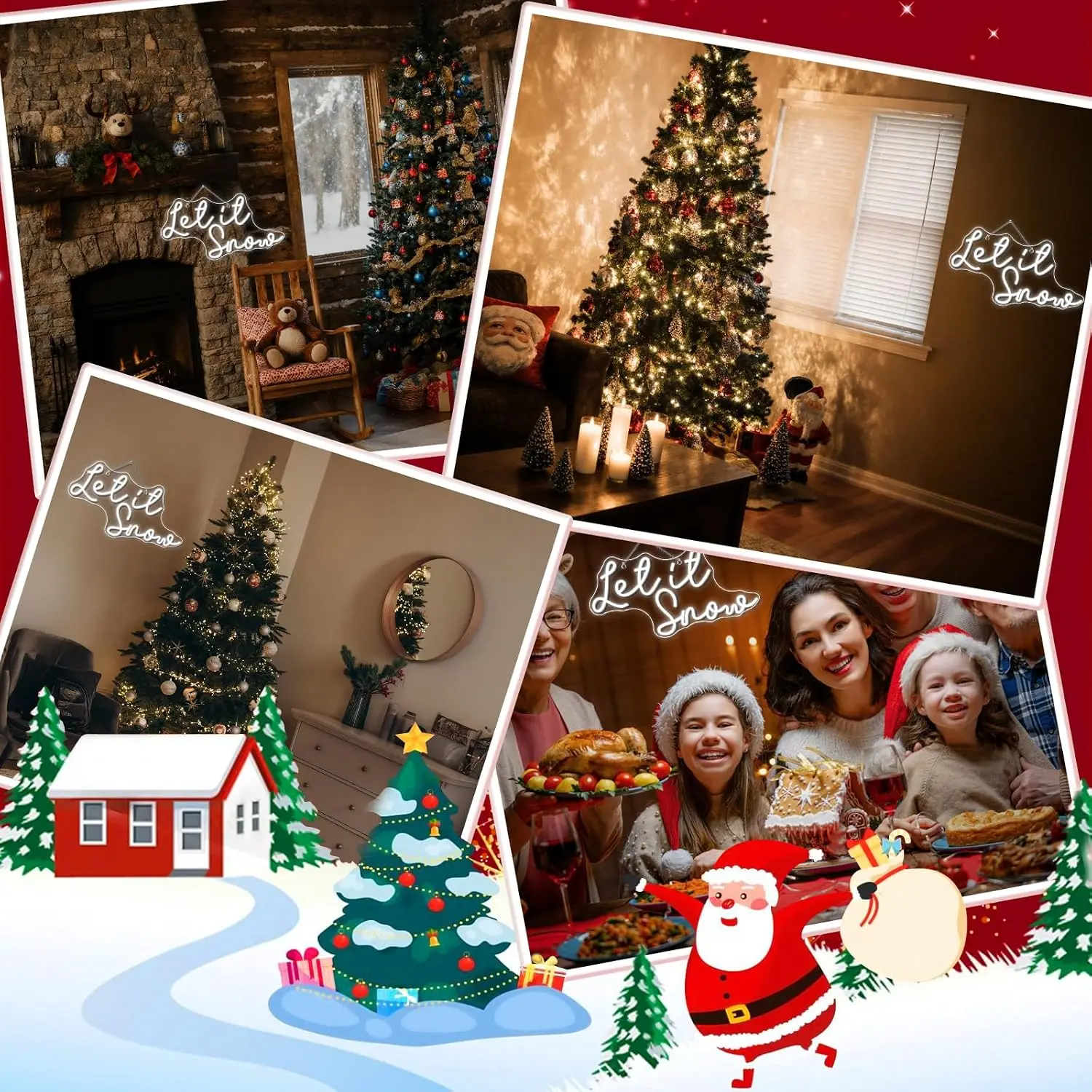 Let It Snow LED Neon Sign USB Powered Wall Light Winter Christmas Decor for Home Window Bar Cafe Xmas Party Atmosphere Lamp