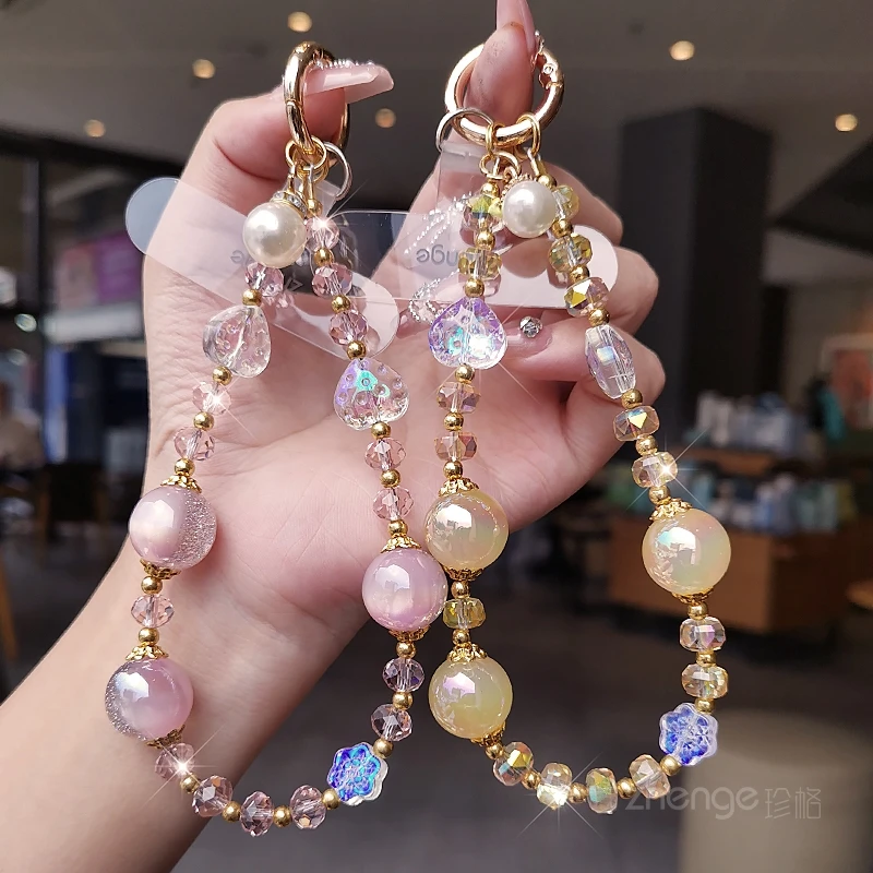 

Подвеска-цепочка для мобильного телефона для женщин, изысканный браслет из хрустальных золотых бусин, короткий уличный дизайн с защитой от падения на запястье