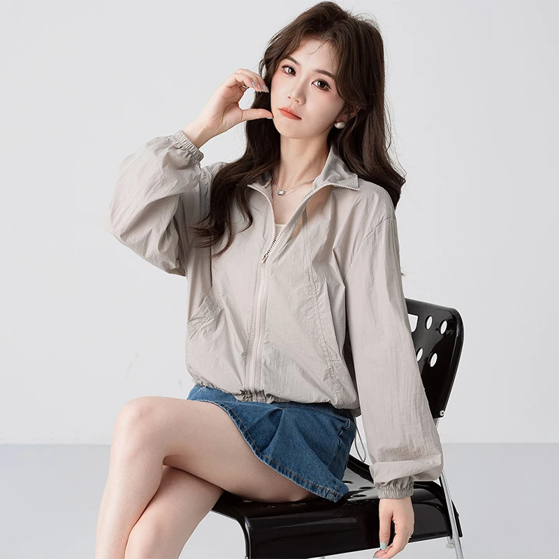 

Women Summer Thin Sun Protection Clothing All-match Drawstring Breathable Quick Dry Outdoor Hiking UV Protection Coat Jacket