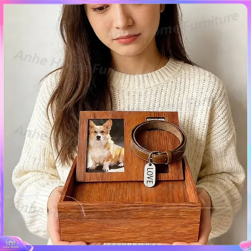 Personalized Pet Urn for Dog Ashes Memorial Box with Photo Frame and Collar Holder Keepsake Gift for Puppy Cat Remembrance