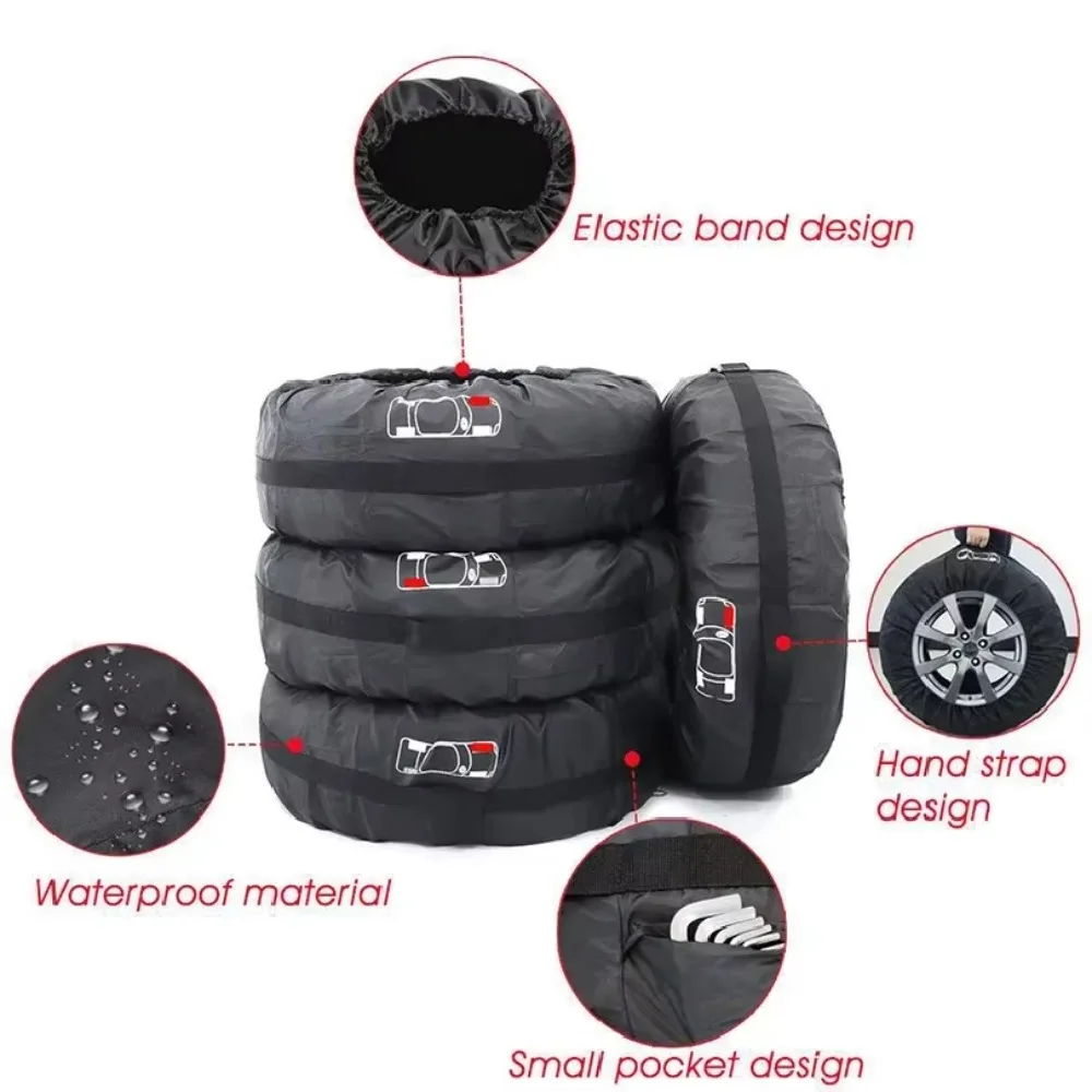 4Pcs Universal Car Tire Storage Bags Dustproof Waterproof Polyester Spare Wheel Cover Case Portable Vehicle Wheel Protector S‑L