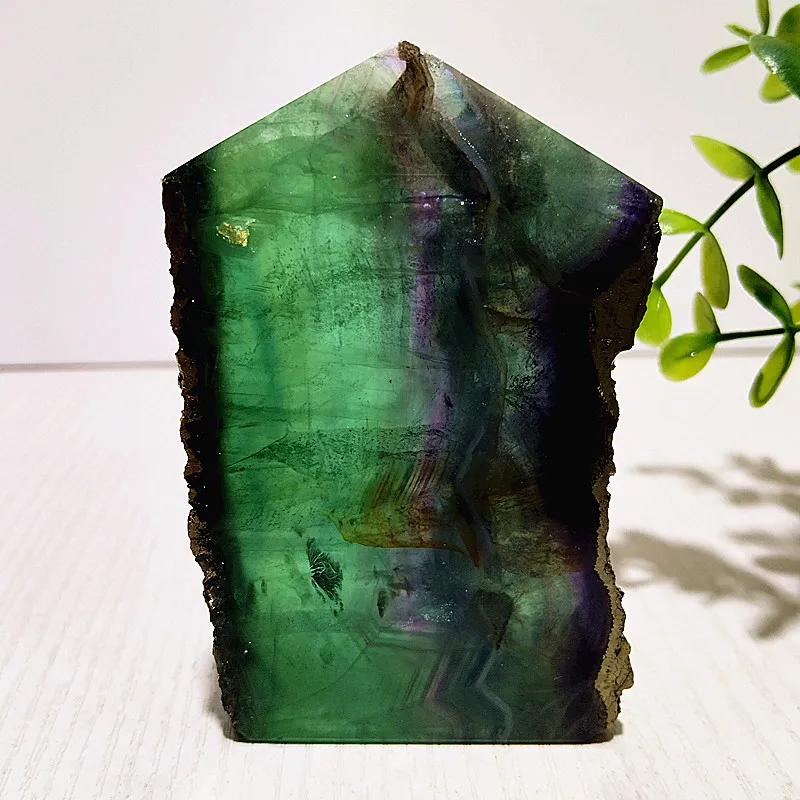 Natural Stone Copper Ore And Green Fluorite Belt Effect Tower Meditation Chakra Wand Magic Reiki Fengshu Crystal Home Decoration