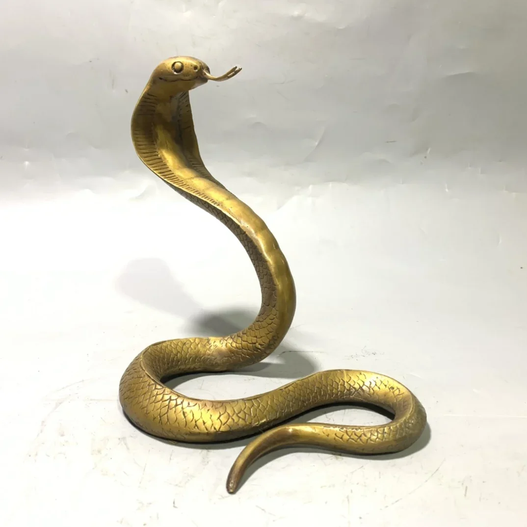 Chinese Old Brass Carving Cobra Statue Sculpture Statue