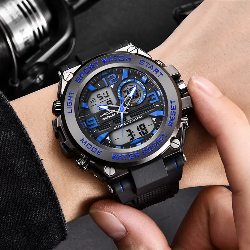 Original CURDDEN Brand Watches Mens Fashion Rubber Band Dual Time Watch Male Chronograph Waterproof Military Sports Wristwatches